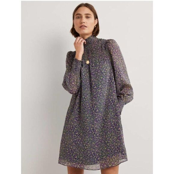 Boden Dresses & Skirts - Boden Womens Smocked Yoke Dress UK 12 US 8 Multi Floral Puff Sleeve D0401 NWT